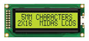 MIDAS MC21605B6WK-SPTLY-V2 Alphanumeric LCD, 16 x 2, 5V, English, Euro, Japanese, Transflective