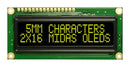 MIDAS MCOB21605G1V-EYP Alphanumeric OLED, 16 x 2, Yellow on Black, 3.3V to 5V, Parallel, English, Cyrillic, Euro, Japanese