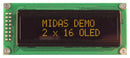 MIDAS MCOB21605B1V-EYP Alphanumeric OLED, 16 x 2, Yellow on Black, 3.3V to 5V, Parallel, English, Cyrillic, Euro, Japanese