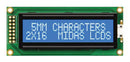 MIDAS MC21605B6WD-BNMLW-V2 Alphanumeric LCD, 16 x 2, White on Blue, 5V, Parallel, English, Japanese, Transmissive