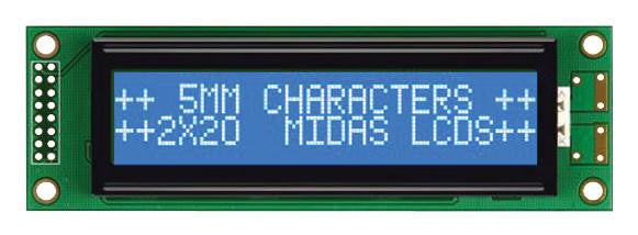 MIDAS MC22005A6W-BNMLW-V2 Alphanumeric LCD, 20 x 2, White on Blue, 5V, Parallel, English, Japanese, Transmissive