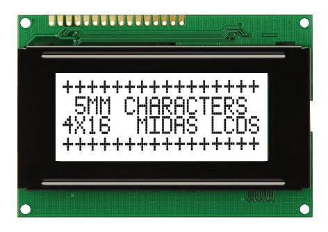 MIDAS MC42004A6WK-FPTLW-V2 Alphanumeric LCD, 20 x 4, Black on White, 5V, Parallel, English, Euro, Transflective