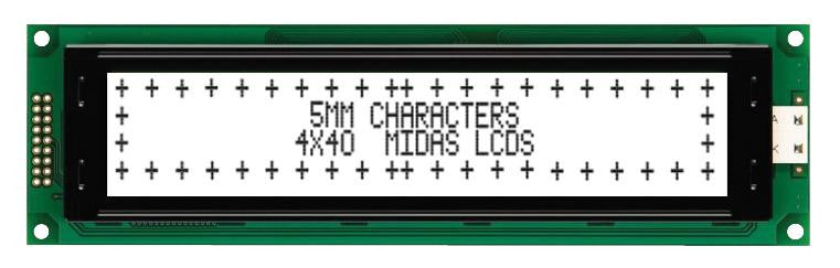 MIDAS MC44005A6W-FPTLW-V2 Alphanumeric LCD, 40 x 4, Black on White, 5V, Parallel, English, Japanese, Transmissive