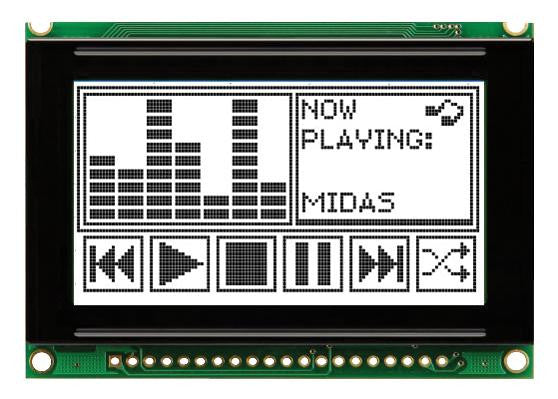 MIDAS MC128064C6W-FPTLW-V2 Graphic LCD, 128 x 64 Pixels, Black on White, 5V, Parallel, No Font, Transflective