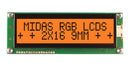 Midas MD21609A6W-FPTLRGB MD21609A6W-FPTLRGB Alphanumeric LCD 16 x 2 Black on RGB 5V Transflective