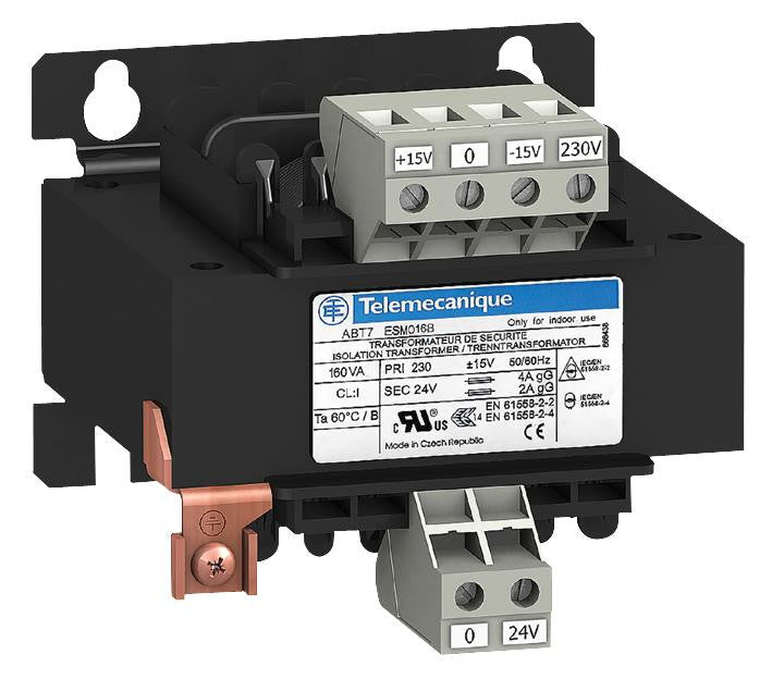 SCHNEIDER ELECTRIC ABT7ESM016B Isolation Transformer, Phaseo Economic, 160 VA, 2 x 120V, 24V, ABT7 ESM Series