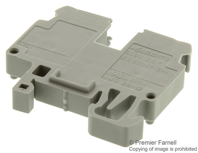 WAGO 870-911 DIN Rail Mount Terminal Block, 2 Ways, 28 AWG, 12 AWG, 2.5 mm&iuml;&iquest;&frac12;, Clamp, 24 A