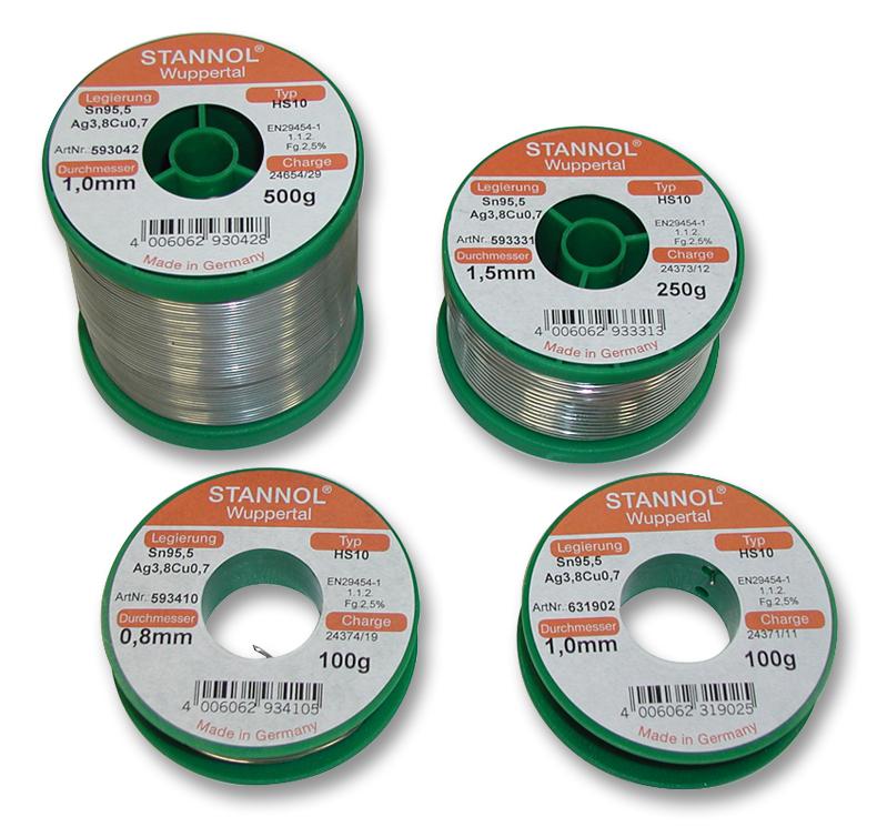 STANNOL 593420 Solder Wire, Lead Free, 1.5mm Diameter, 217&deg;C, 100g