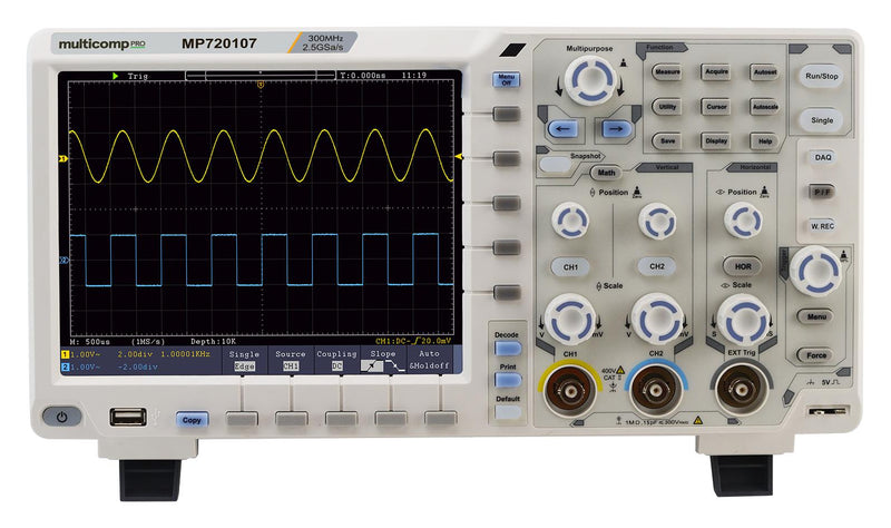 Multicomp PRO MP720107 Digital Oscilloscope 2+1 Channel 300 MHz 2.5 Gsps 40 Mpts 1.17 ns