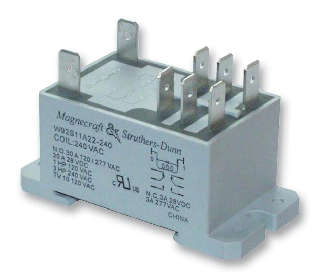 SCHNEIDER ELECTRIC/MAGNECRAFT W92S7D22D-24D General Purpose Relay, W92 Series, Power, DPST-NO, 24 VDC, 30 A