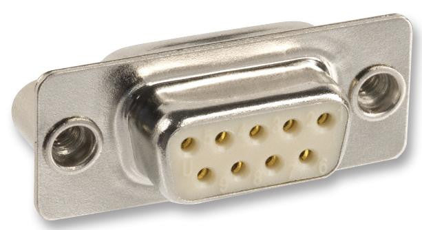 NORCOMP 172-E09-203R001 Standard D Sub Connector, NORCOMP - 172 Series, DE, Receptacle, 9 Contacts, Steel Body, Solder