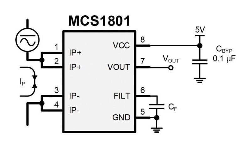 Monolithic Power Systems (MPS) MCS1801GS-25-P Current Sensor 100 kHz Soic 8 Pins 4.5 V 5.5