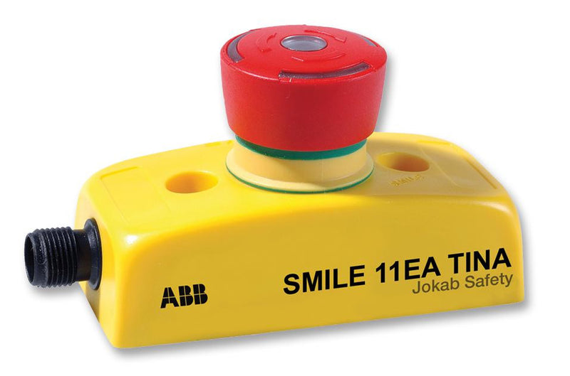 ABB 2TLA030050R0000 Emergency Stop Switch, Smile 11EA, 1NO, (Off)-On, Cage Clamp, Screw, 24 V, 24 V