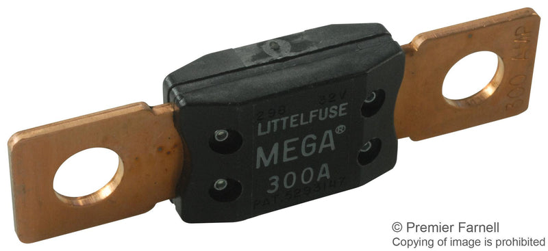 LITTELFUSE 0298300.ZXH Fuse, Automotive, Bolt Down, 300 A, MEGA 298 Series, Time Delay, 32 V, 68.58mm x 16.2mm x 10.67mm