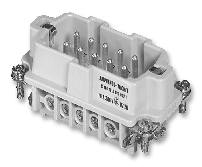 AMPHENOL SINE/TUCHEL C146 10A010 102 1 Heavy Duty Connector Insert, 10+PE Signal, Wire protection, Heavy Mate E Series, Plug, E10