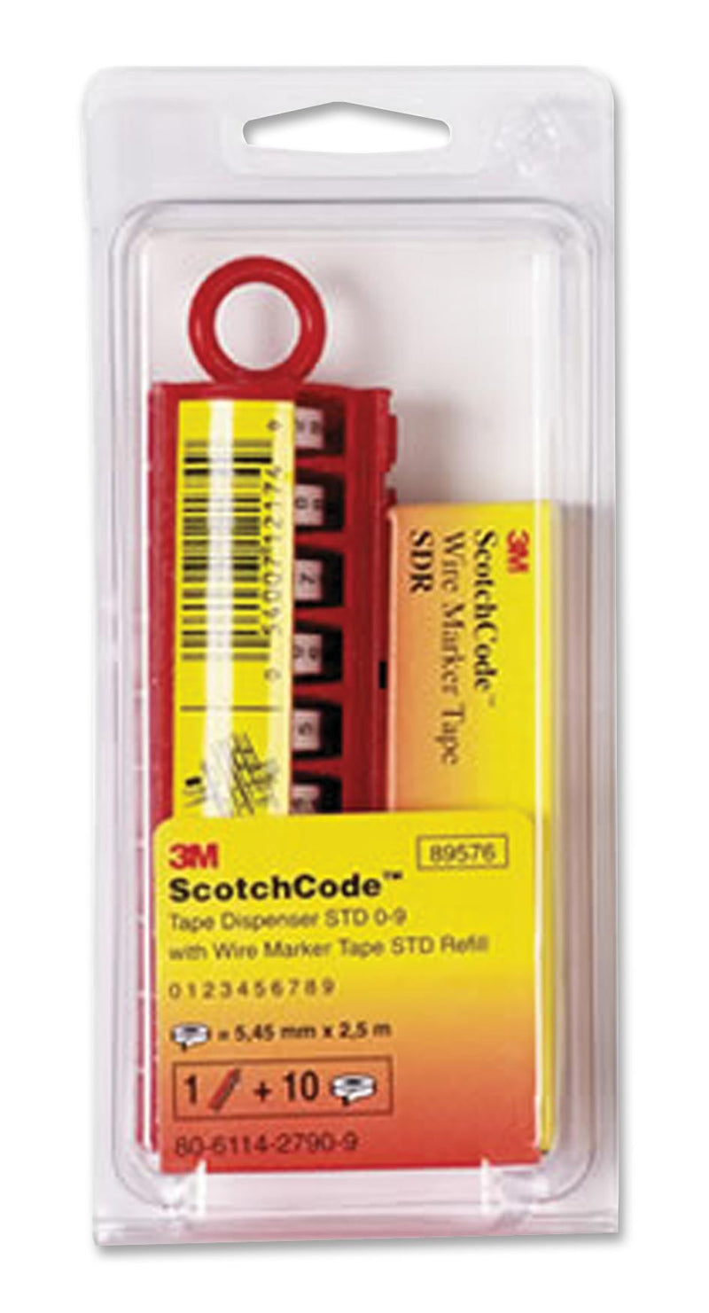 3M STD09 Wire Marker, Numbered Tape, Filled Dispenser, Pre Printed, 0 to 9, PET (Polyester), Black, White