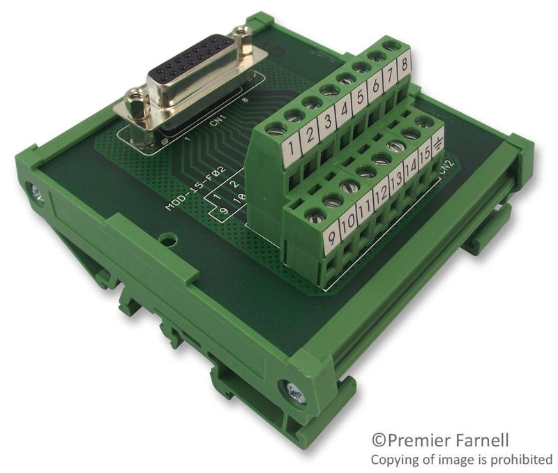 MULTICOMP MOD-15-F Terminal Block Interface, D Sub 15 Position Receptacle, Screw Type 15 Position Terminal Block