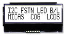 MIDAS MCCOG21605B6W-FPTLWI Alphanumeric LCD, 16 x 2, Black on White, 3V to 5V, I2C, English, Japanese, Transflective