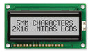 MIDAS MC21605H6W-SPR3-V2 Alphanumeric LCD, 16 x 2, Black on Grey, 3V, Parallel, English, Japanese, Reflective