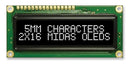 MIDAS MCOB21605GX-EWP Alphanumeric OLED, 16 x 2, White on Black, 3V to 5V, Parallel, English, Cyrillic, Euro, Japanese