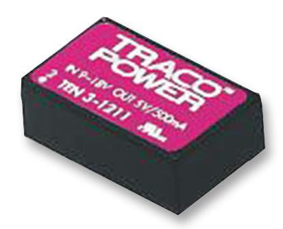 TRACOPOWER TEN 3-2423 Isolated Board Mount DC/DC Converter, 2:1 Input, 2 Output, 3 W, 15 V, 100 mA, -15 V, 100 mA