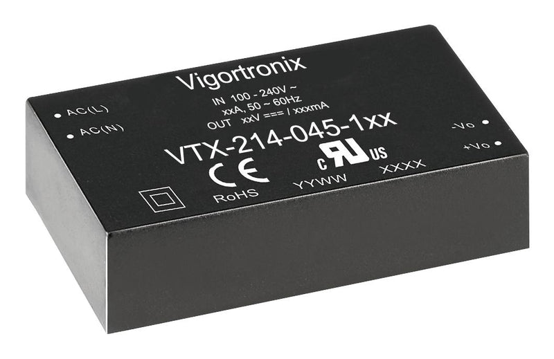 Vigortronix VTX-214-045-105 AC/DC PCB Mount Power Supply (PSU) Class II ITE Household &amp; Transformers 1 Output 40 W 5 VDC