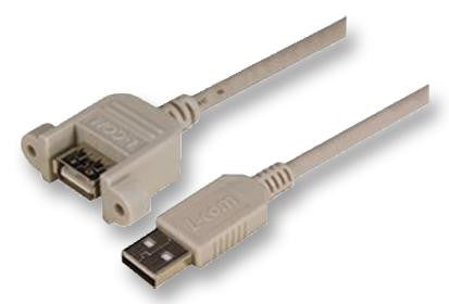 L-COM UPMAA-2M USB Cable Assembly, USB Type A Receptacle, USB Type A Plug, USB 2.0, 6.6 ft, 2 m