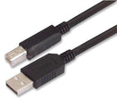 L-COM CSUZAB-1M USB Cable Assembly, USB Type A Plug, USB Type B Plug, USB 2.0, 3.3 ft, 1 m