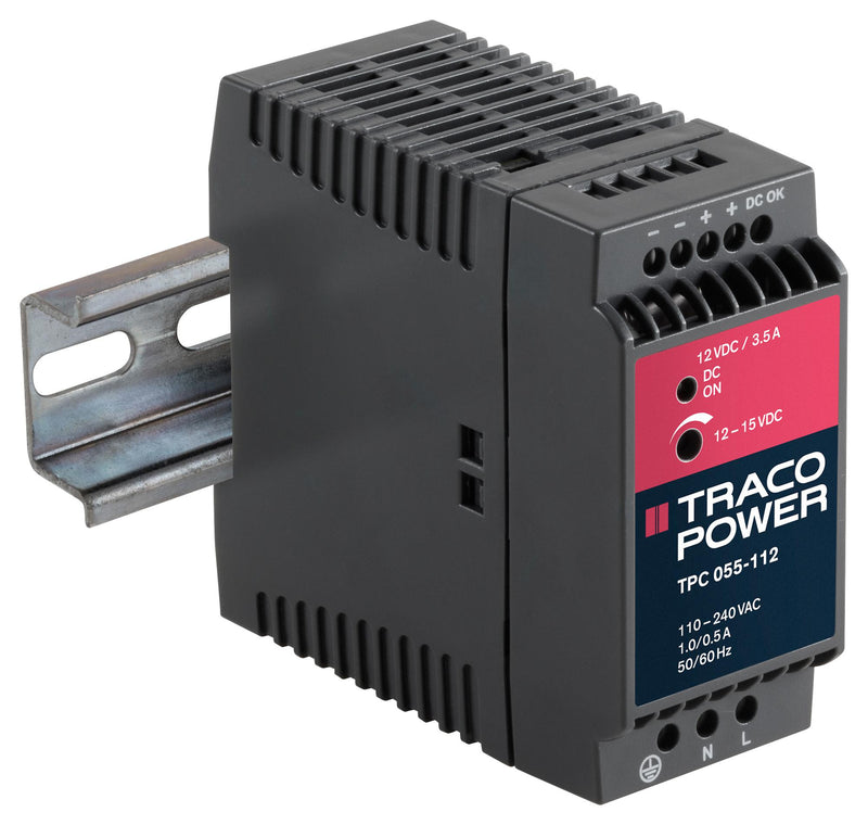 TRACOPOWER TPC 055-112 AC/DC DIN Rail Power Supply (PSU), Industrial, 1 Output, 42 W, 12 VDC, 3.5 A