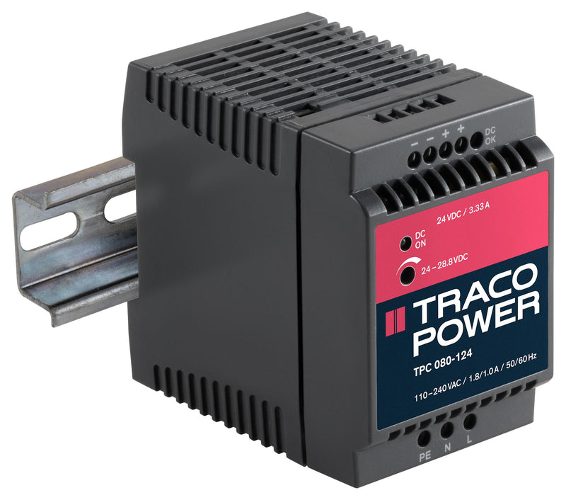 TRACOPOWER TPC 080-124 AC/DC DIN Rail Power Supply (PSU), Industrial, 1 Output, 80 W, 24 VDC, 3.3 A