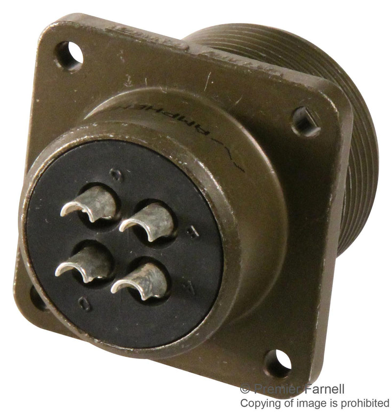 AMPHENOL INDUSTRIAL MS3102A18-10P Circular Connector, MIL-DTL-5015 Series, Box Mount Receptacle, 4 Contacts, Solder Pin, Threaded