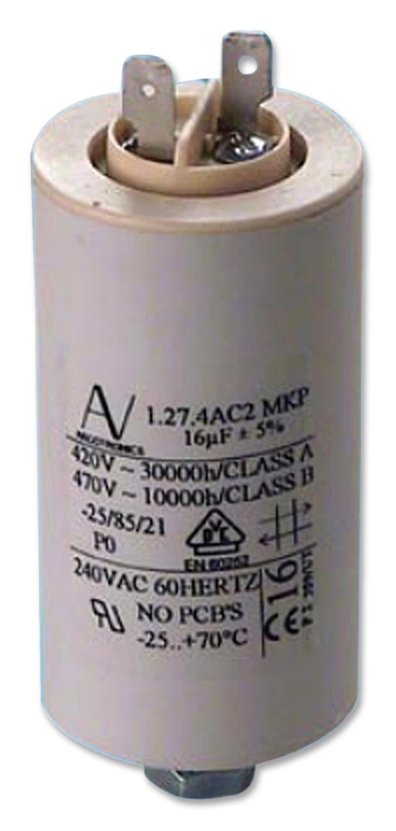 KEMET C274AC35350SA0J Film Capacitor, 35 &micro;F, C27 Motor Run Series, 470 V, Quick Connect, Snap-In, &plusmn; 5%, 20 V/&micro;s