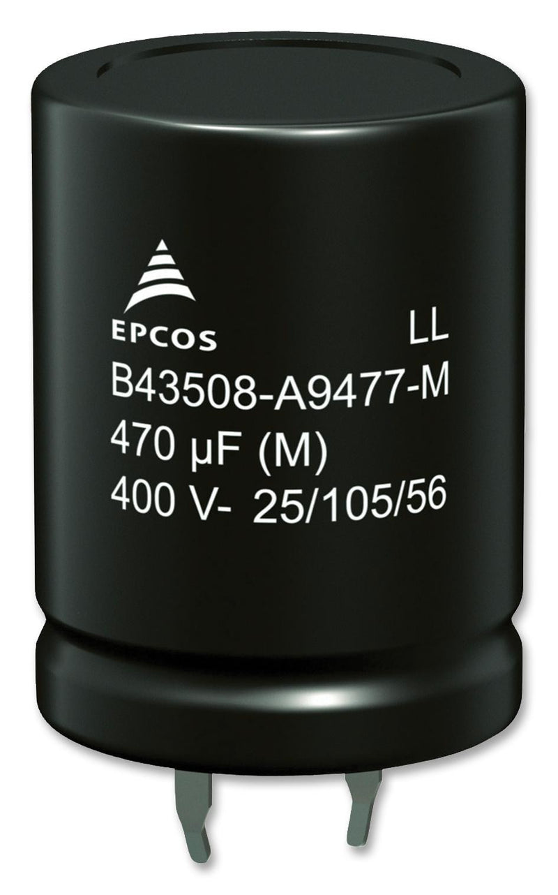 EPCOS B43508A5107M000 Electrolytic Capacitor, Snap-in, 100 &micro;F, 450 V, B43508 Series, 2000 hours @ 105&deg;C, &plusmn; 20%