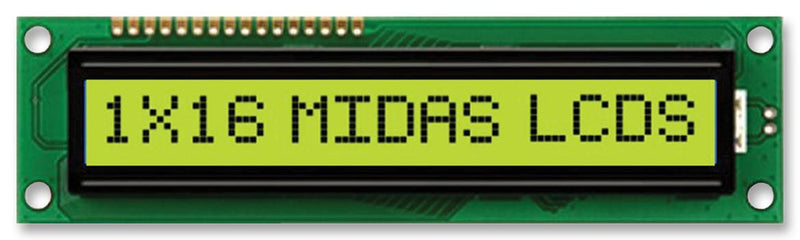 MIDAS MC11609A6W-SPR-V2 Alphanumeric LCD, 16 x 1, 5V, English, Japanese, Reflective