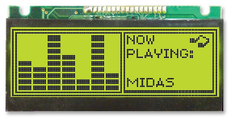 MIDAS MC122032C6W-SPTLY Graphic LCD, 122 x 32, Black on Yellow / Green, 5V, Parallel, No Font, Transflective