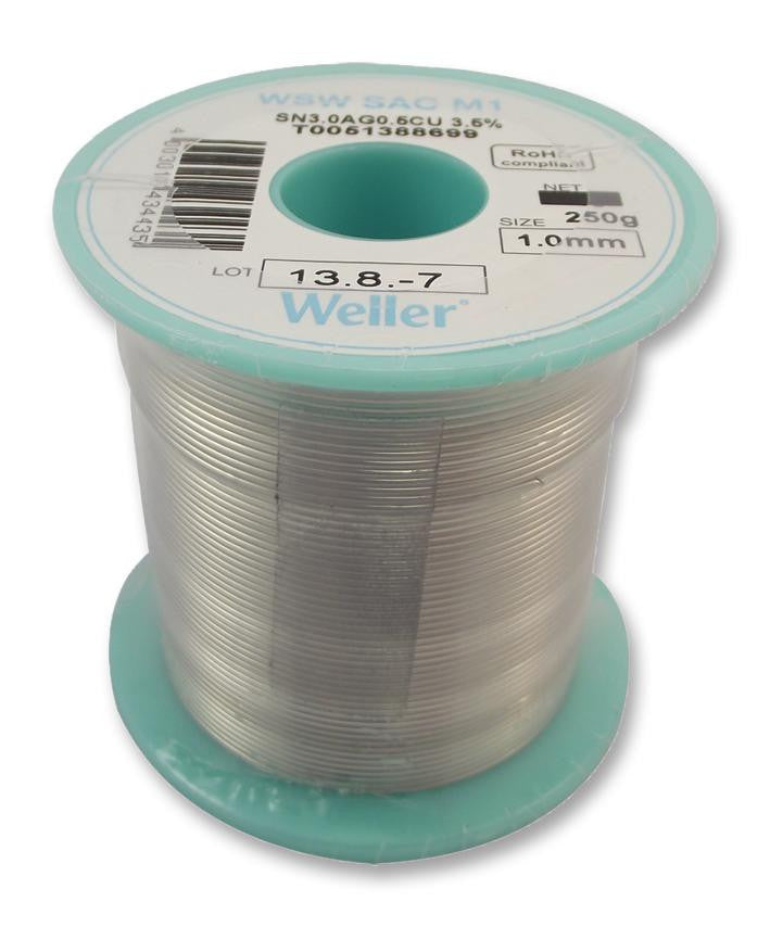 WELLER T0051388599 Solder Wire, 96.5/3/0.5, 0.8mm Diameter, 221&iuml;&iquest;&frac12;C, 250g