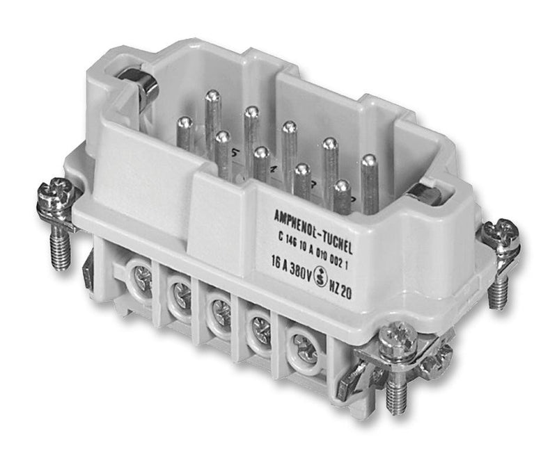 AMPHENOL SINE/TUCHEL C146 10A010 002 1 Heavy Duty Connector Insert, 10+PE Signal, Heavy Mate E Series, Plug, E10, 11 Contacts, 16 A