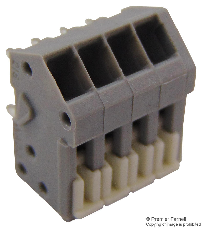 WAGO 218-104 Wire-To-Board Terminal Block, 2.5 mm, 4 Ways, 28 AWG, 20 AWG, 0.5 mm&sup2;, Clamp