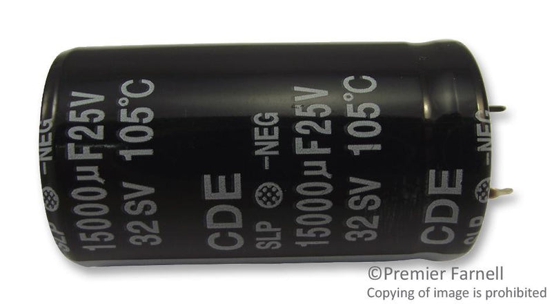 CORNELL DUBILIER SLP153M025C4P3 Electrolytic Capacitor, Snap-in, 15000 &micro;F, 25 V, SLP Series, 3000 hours @ 105&deg;C, &plusmn; 20%