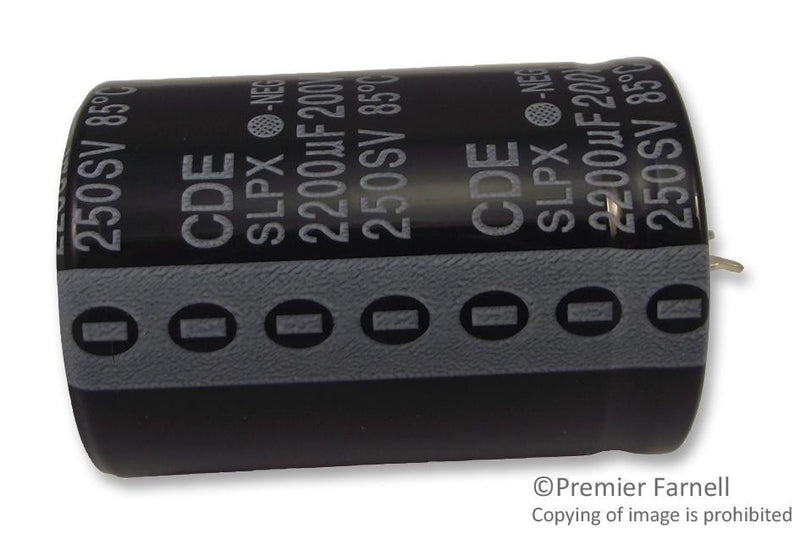 CORNELL DUBILIER SLPX222M200H9P3 Electrolytic Capacitor, 2200 &micro;F, 200 V, SLPX Series, 3000 hours @ 85&deg;C, &plusmn; 20%