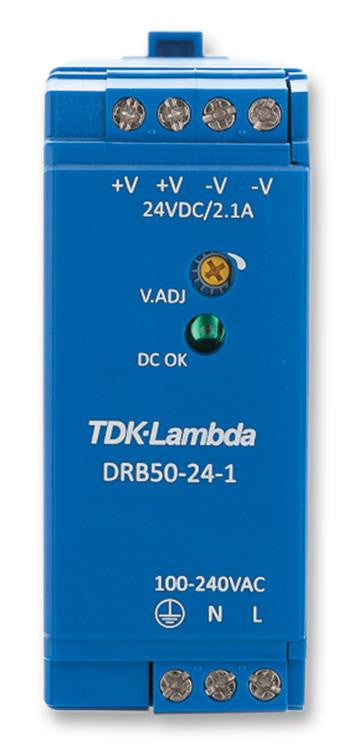 TDK-LAMBDA DRB-50-5-1 AC/DC DIN Rail Power Supply (PSU), Compact, 1 Output, 30 W, 5 VDC, 6 A