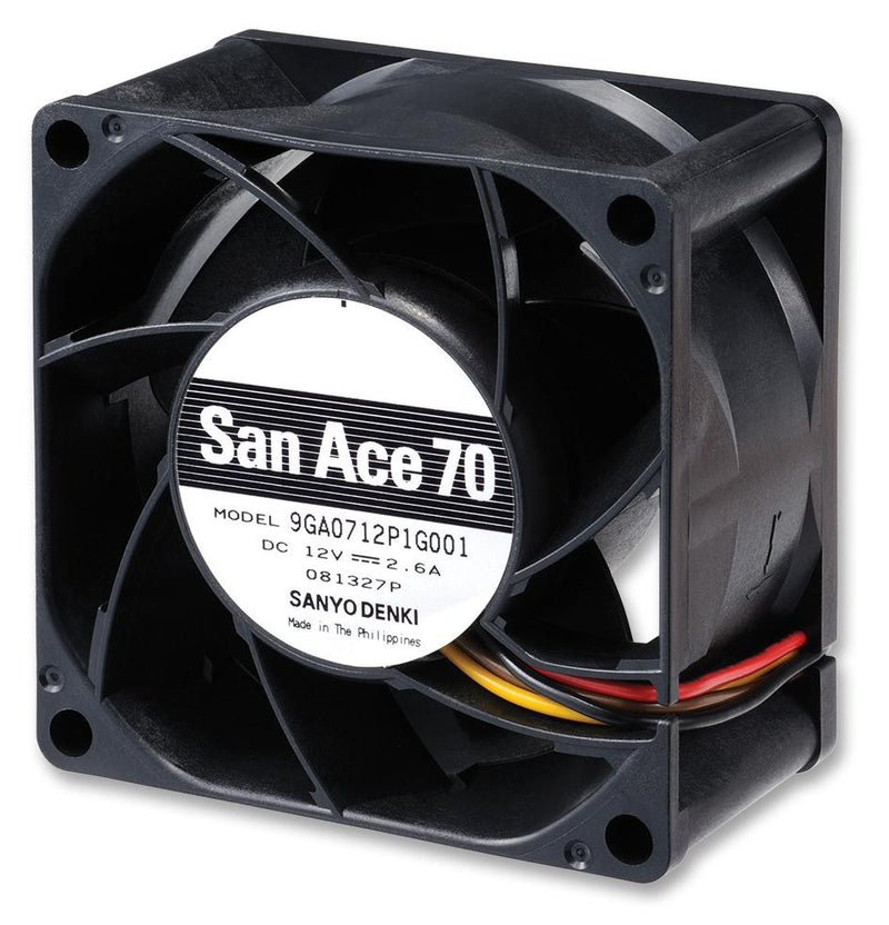 SANYO DENKI - SANACE FANS 9GA0712P1H001 Axial Fan, San Ace 70 Series, 12 V, DC, 70 mm, 38 mm, 57 dBA, 67.8 cu.ft/min