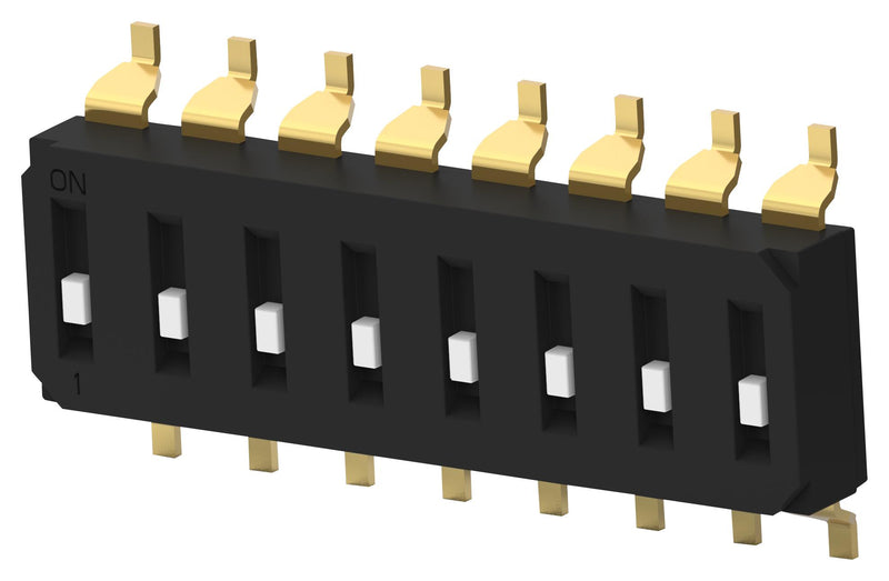 Alcoswitch - TE Connectivity EDS08SGRNTR04Q DIP / SIP Switch Recessed Type 8 Circuits Spst SMD EDS Series Unsealed 24 V