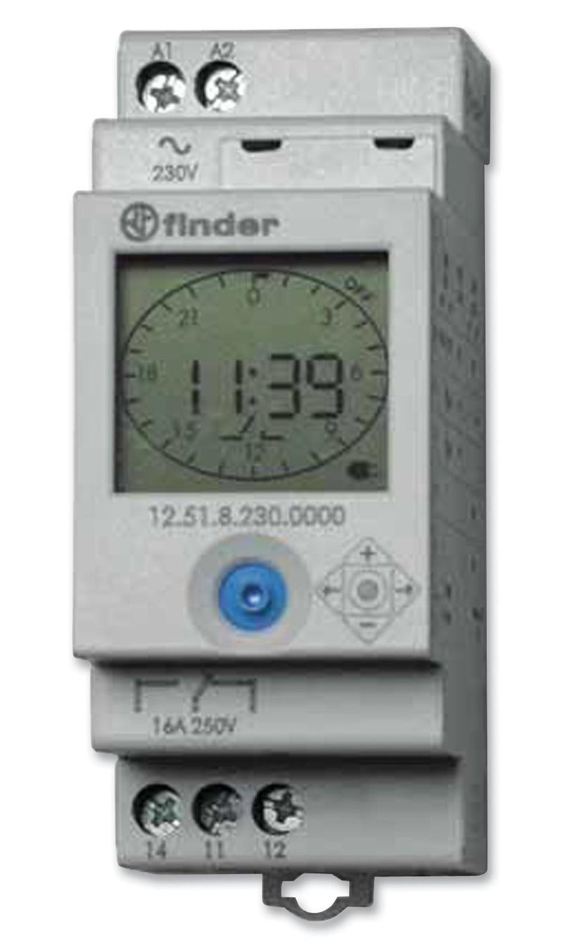 FINDER 12.51.8.230.0000 Timeswitch, DIN Rail, SPDT, 16 A, Digital, 12 Series