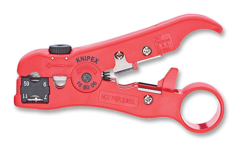 KNIPEX 16 60 06 SB Cable Stripping Tool for Coaxial Cables, Two Adjustable Blades