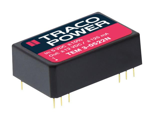 TRACOPOWER TEM 3-0511N Isolated Board Mount DC/DC Converter, Regulated, DIP, Fixed, Through Hole, 3 W, 5 V, 600 mA