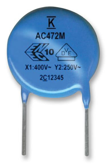 KEMET C947U472MYVDAA7317 Ceramic Suppression Capacitor, 4700 pF, 900 Series, &plusmn; 20%, X1 / Y2, 400 V, 250 V