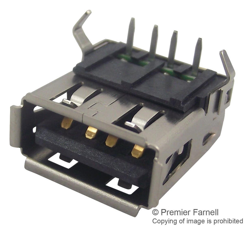 WURTH ELEKTRONIK 8492121 USB Connector, USB Type A, USB 2.0, Receptacle, 4 Ways, Through Hole Mount, Right Angle