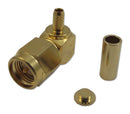 MULTICOMP MC000976 RF / Coaxial Connector, SMA Coaxial, Right Angle Plug, Crimp, 50 ohm, RG174/U, Brass