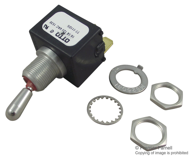 OTTO CONTROLS T7-111D5 Toggle Switch, IP68S, SPDT, Non Illuminated, (On)-None-On, T7 Series, Panel, 16 A